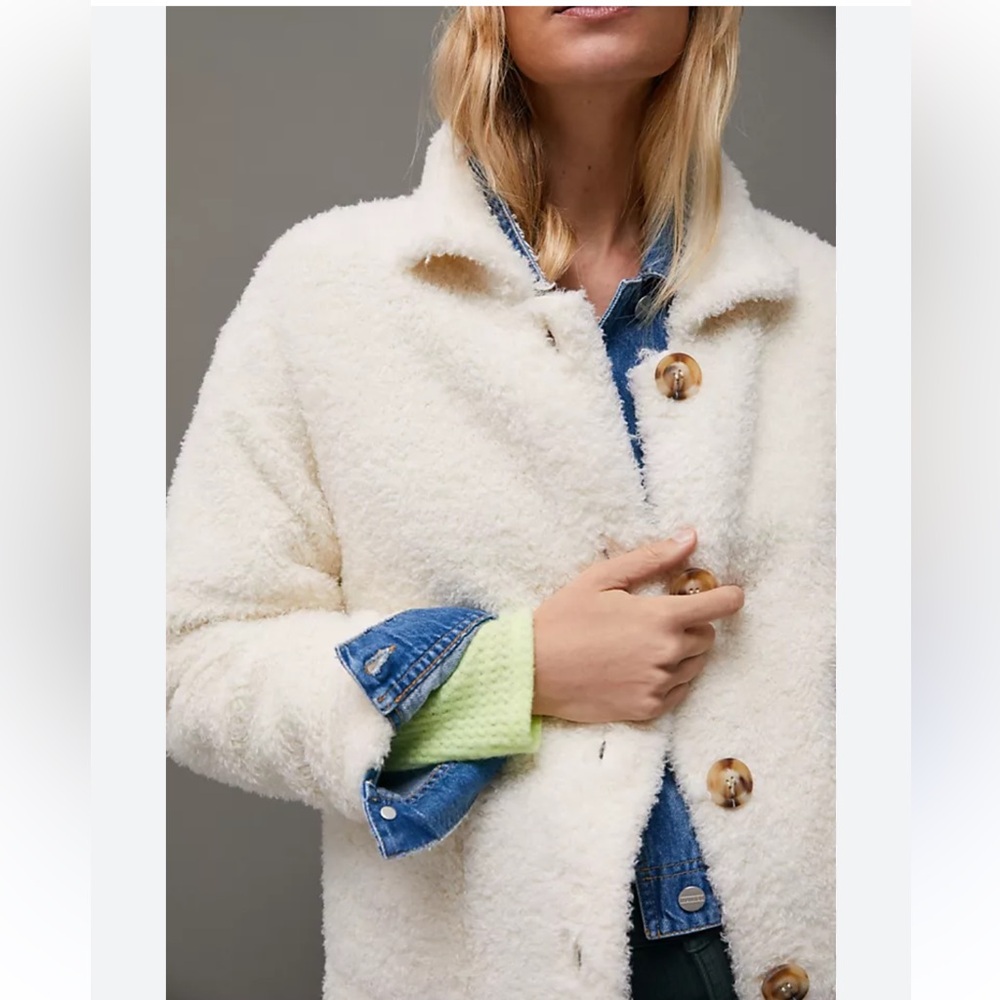 Anthropologie Danika Fuzzy Teddy Jacket | NWT | Large | Ivory Cream Cozy Coat - Picture 7 of 10